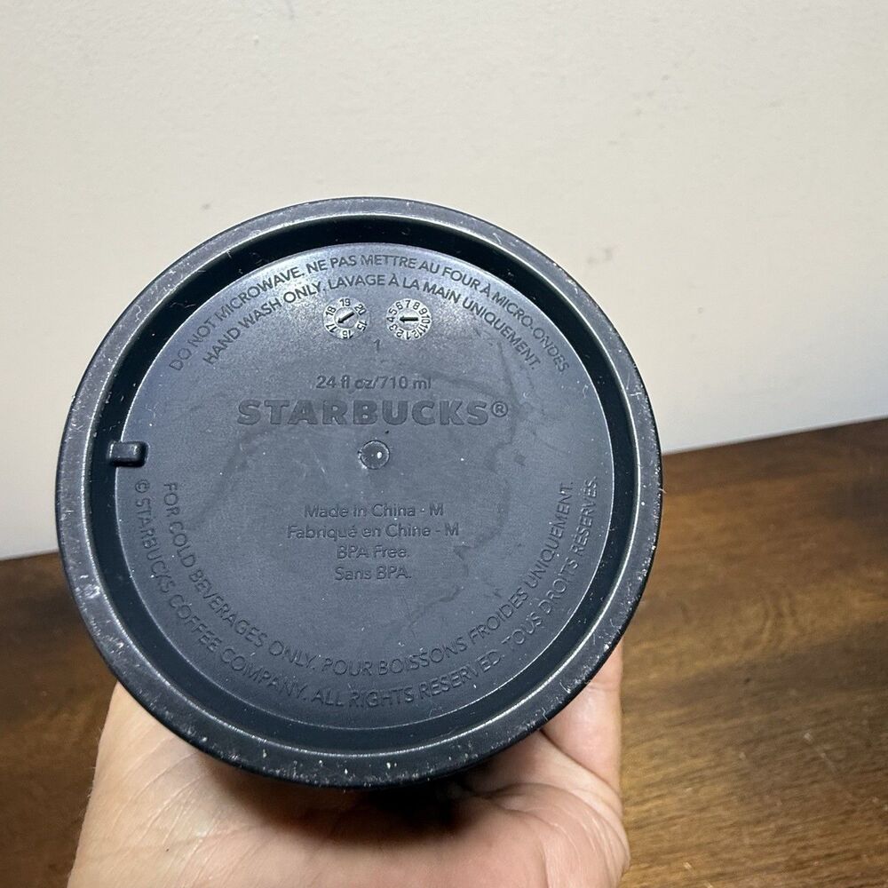 Starbucks Coffee 2017 Matte Black “S” Pattern Acrylic Cold Tumbler Travel - Picture 6 of 7